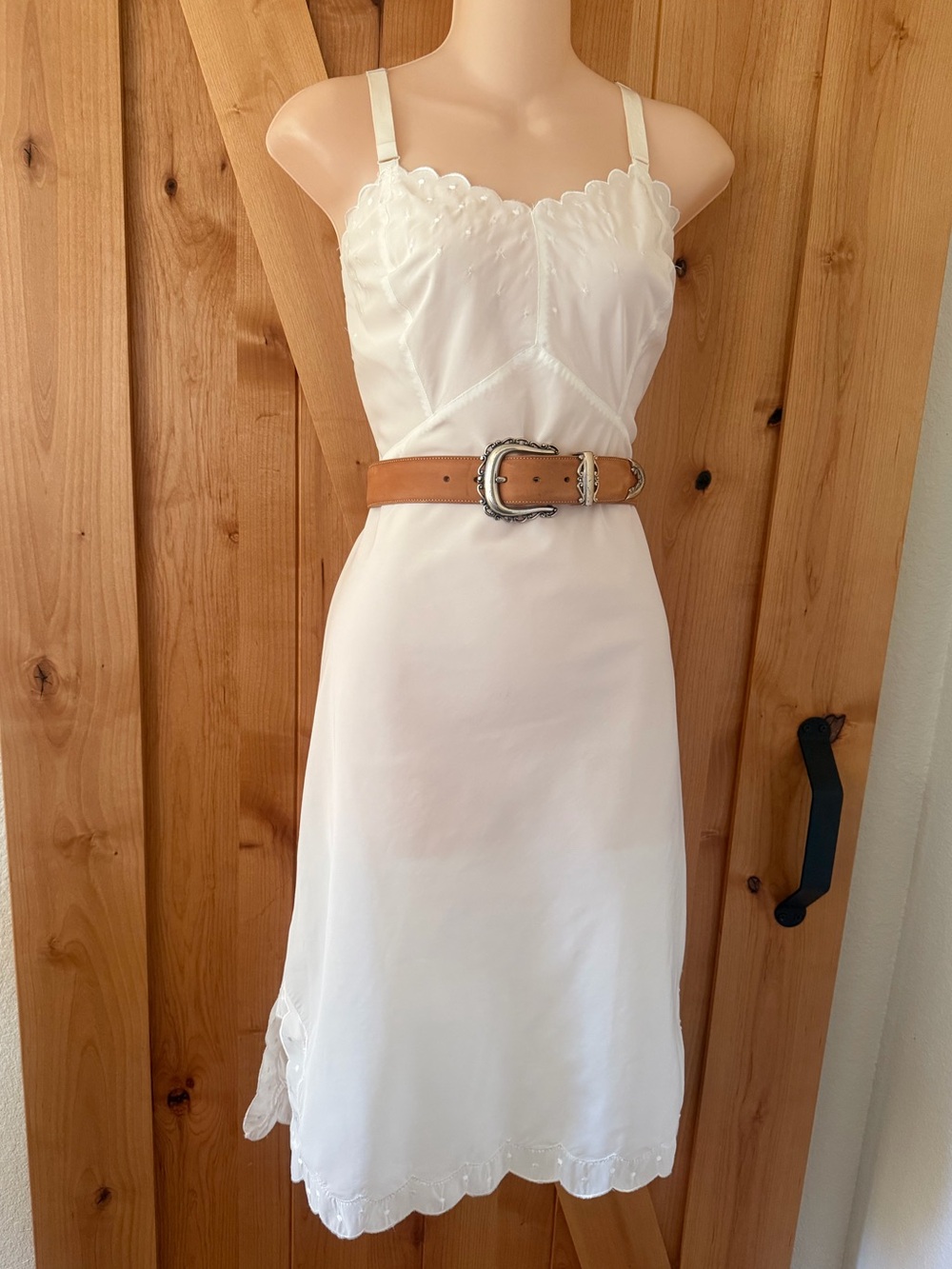 Vintage 1950s Barbizon Candie Tafredda Slip Dress Ivory Scalloped Coquette, L - Picture 2 of 16